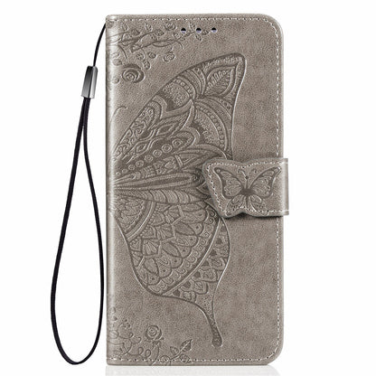 Imprinted Butterfly Flower Pattern Scratch-resistant Fashionable PU Leather + TPU Shockproof Phone Case Flip Stand Cover with Strap for Motorola Moto E30 / E40