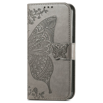 Imprinted Butterfly Flower Pattern Scratch-resistant Fashionable PU Leather + TPU Shockproof Phone Case Flip Stand Cover with Strap for Motorola Moto E30 / E40