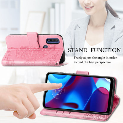 PU Leather Butterfly Flower Imprinted Flip Case Stand Magnetic Closure Protective Cover with Strap for Motorola G Pure