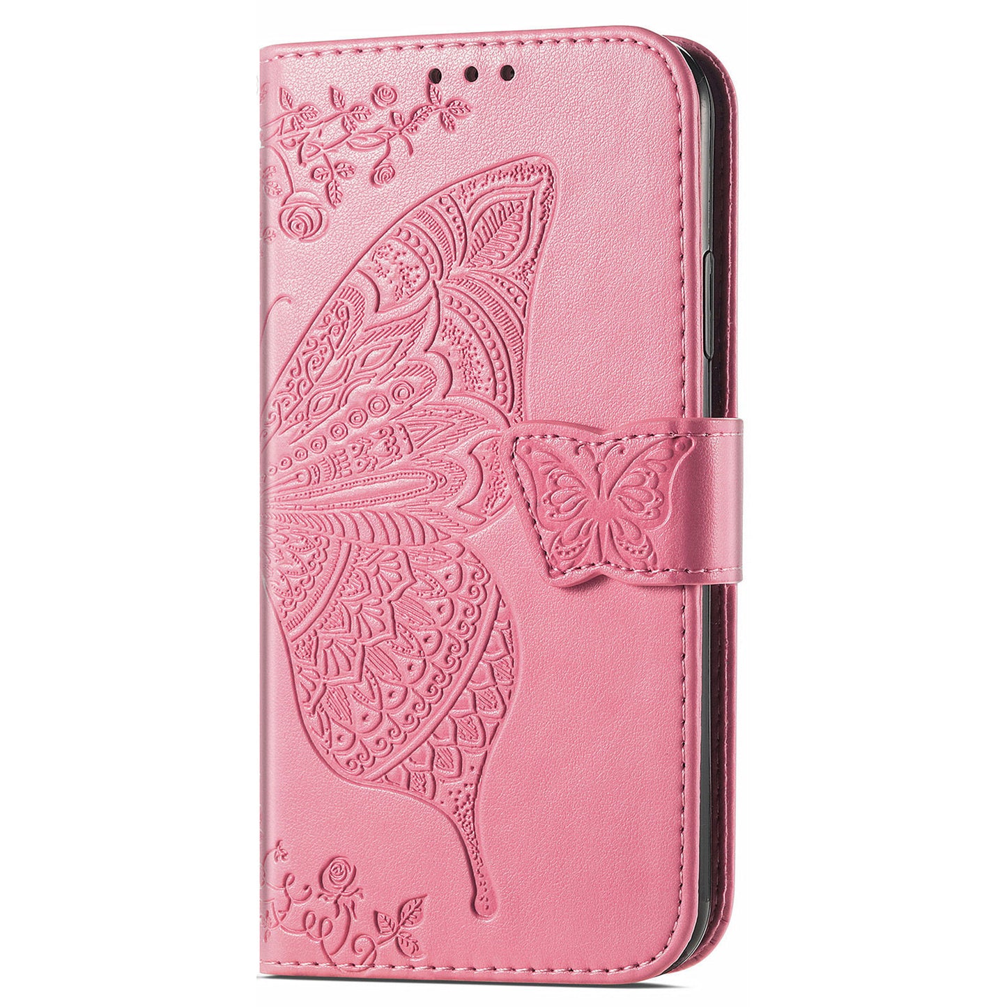 PU Leather Butterfly Flower Imprinted Flip Case Stand Magnetic Closure Protective Cover with Strap for Motorola G Pure