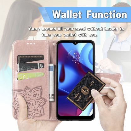 PU Leather Butterfly Flower Imprinted Flip Case Stand Magnetic Closure Protective Cover with Strap for Motorola G Pure