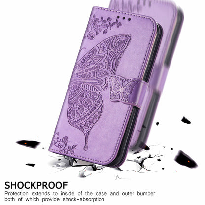 PU Leather Butterfly Flower Imprinted Flip Case Stand Magnetic Closure Protective Cover with Strap for Motorola G Pure