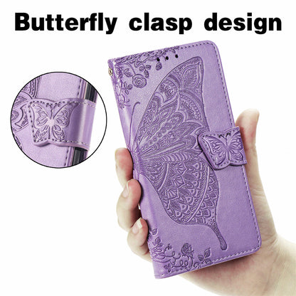 PU Leather Butterfly Flower Imprinted Flip Case Stand Magnetic Closure Protective Cover with Strap for Motorola G Pure