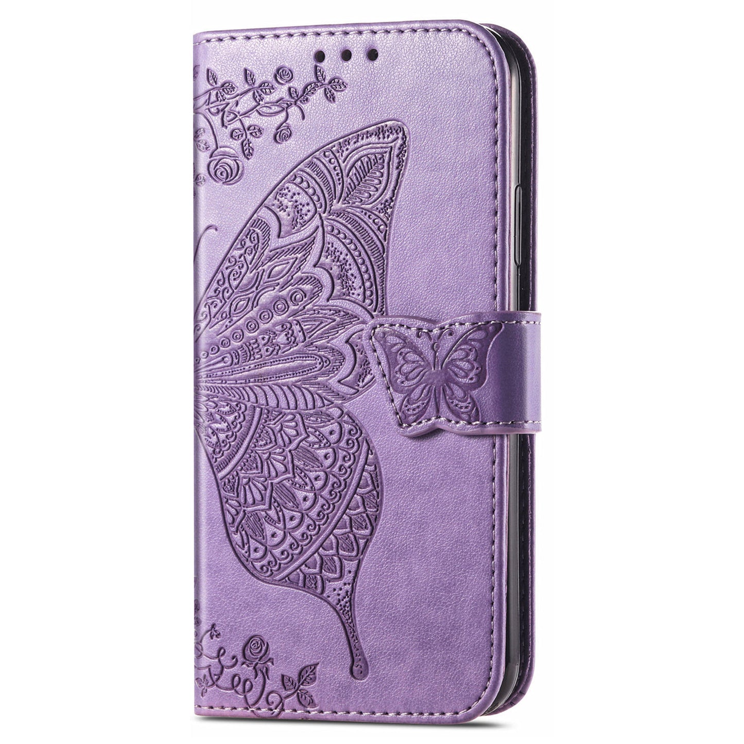 PU Leather Butterfly Flower Imprinted Flip Case Stand Magnetic Closure Protective Cover with Strap for Motorola G Pure