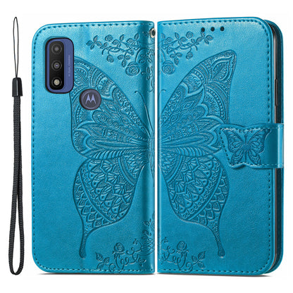 PU Leather Butterfly Flower Imprinted Flip Case Stand Magnetic Closure Protective Cover with Strap for Motorola G Pure