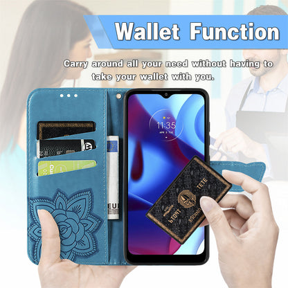 PU Leather Butterfly Flower Imprinted Flip Case Stand Magnetic Closure Protective Cover with Strap for Motorola G Pure