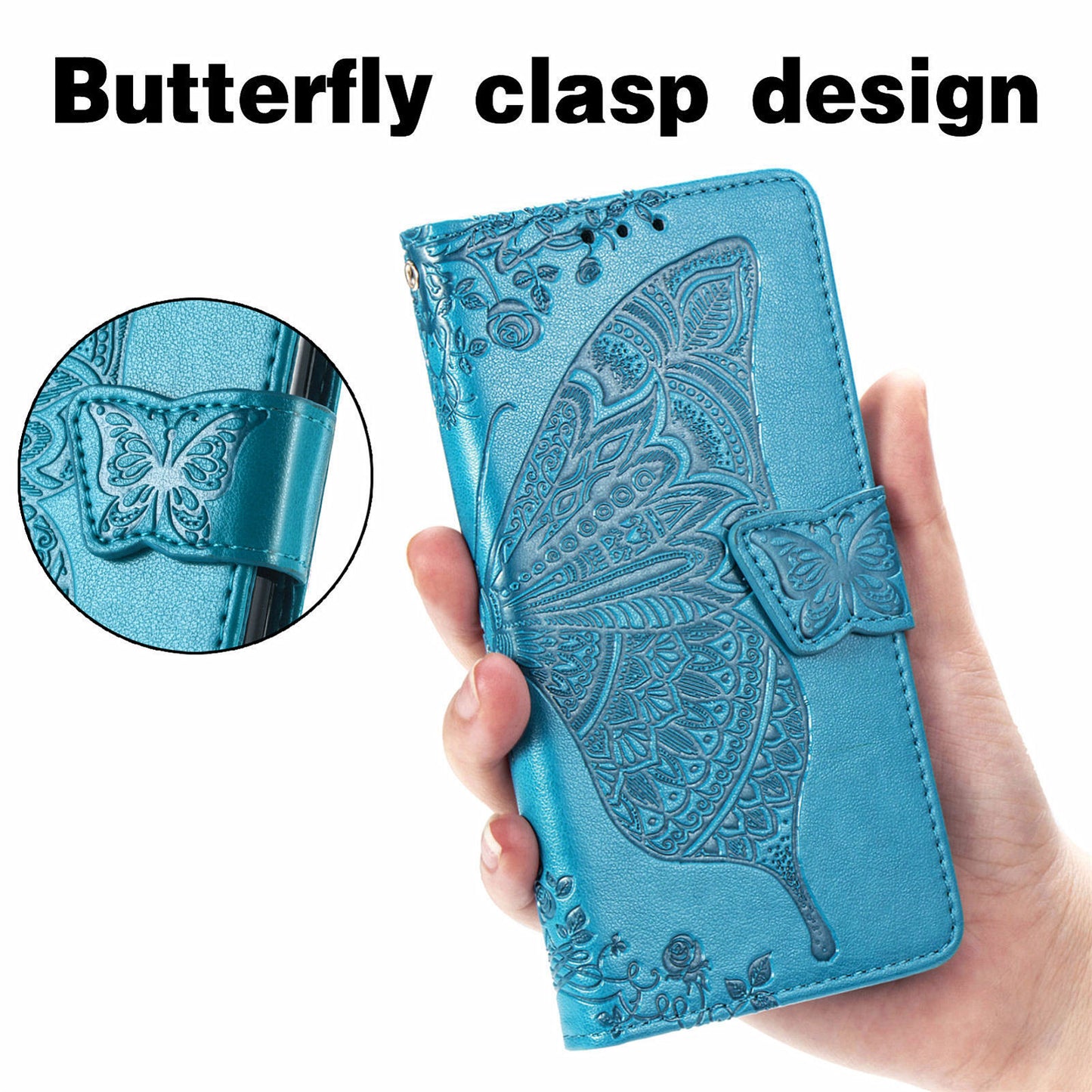 PU Leather Butterfly Flower Imprinted Flip Case Stand Magnetic Closure Protective Cover with Strap for Motorola G Pure