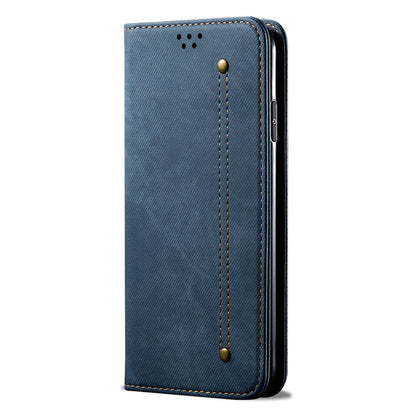 Protective Flip Phone Cover PU Leather+TPU Phone Case Jeans Cloth Texture Wallet for Motorola Moto E20