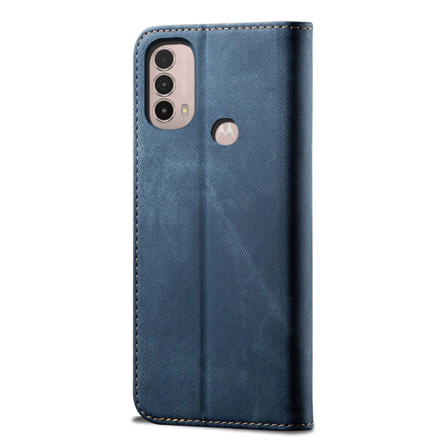 Protective Flip Phone Cover PU Leather+TPU Phone Case Jeans Cloth Texture Wallet for Motorola Moto E20