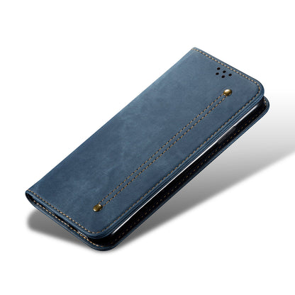 Protective Flip Phone Cover PU Leather+TPU Phone Case Jeans Cloth Texture Wallet for Motorola Moto E20