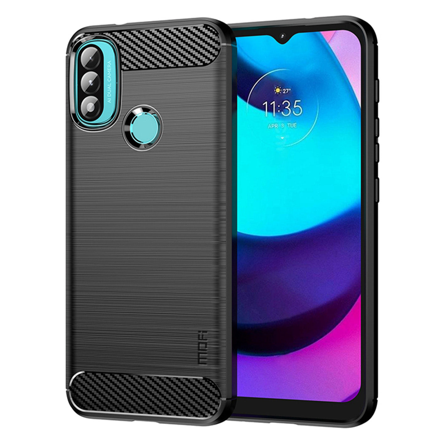 MOFI Brushed Carbon Fiber Design Soft TPU Cover Well-Protected Case for Motorola Moto E20 / E40