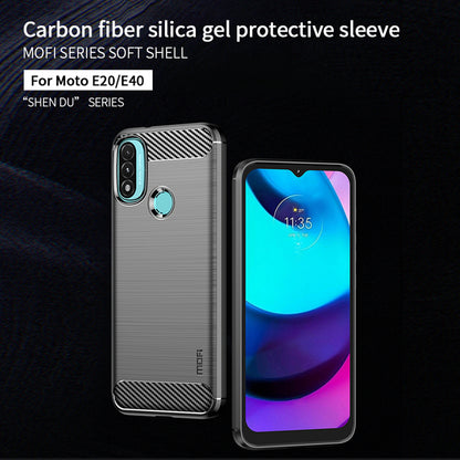 MOFI Brushed Carbon Fiber Design Soft TPU Cover Well-Protected Case for Motorola Moto E20 / E40