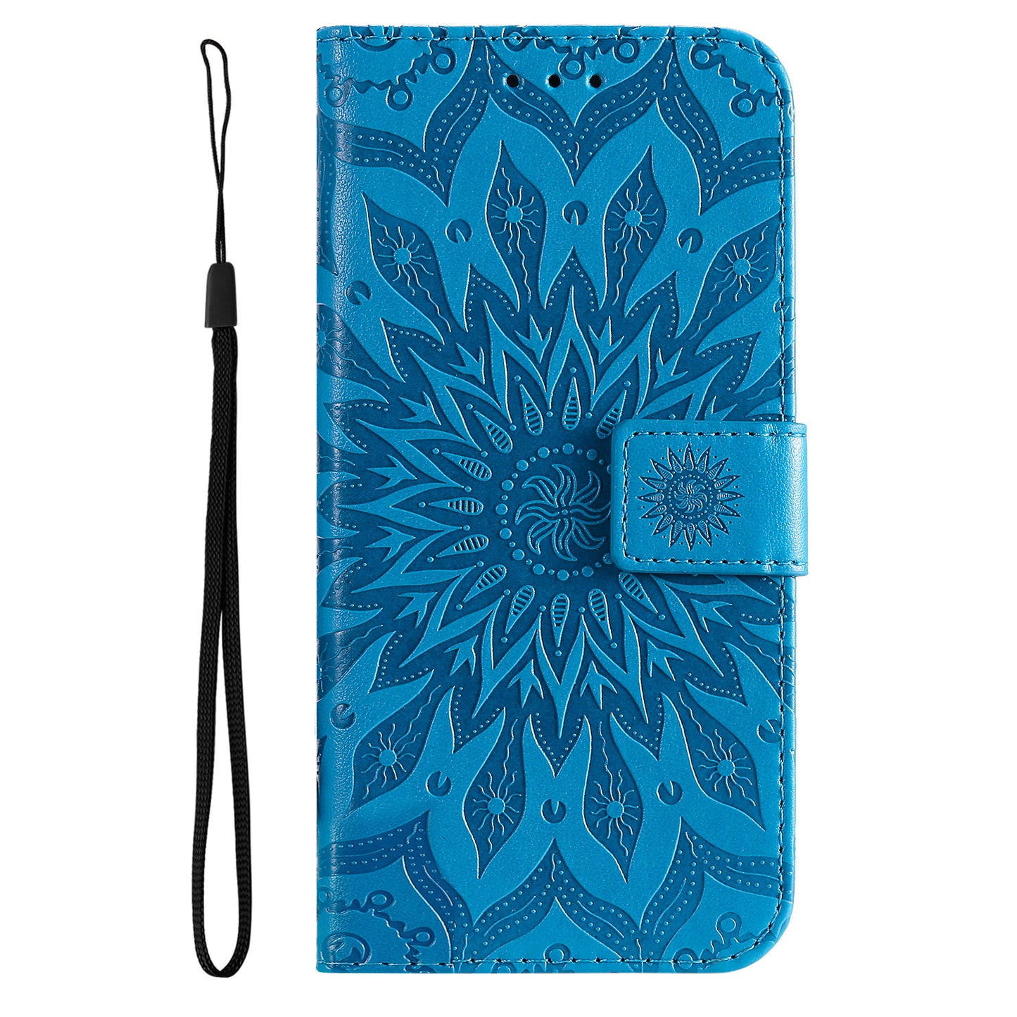 KT Imprinting Flower Series-1 Mandala Sun Pattern Imprinted PU Leather Wallet Stand Flip Cover with Strap for Motorola Moto E20 / E30 / E40