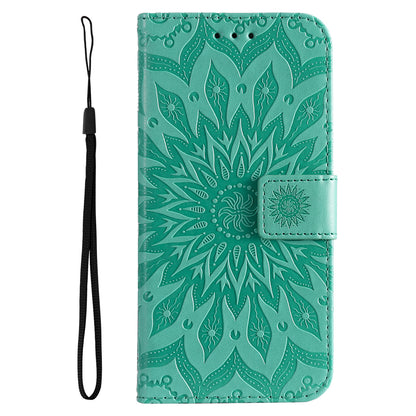 KT Imprinting Flower Series-1 Mandala Sun Pattern Imprinted PU Leather Wallet Stand Flip Cover with Strap for Motorola Moto E20 / E30 / E40