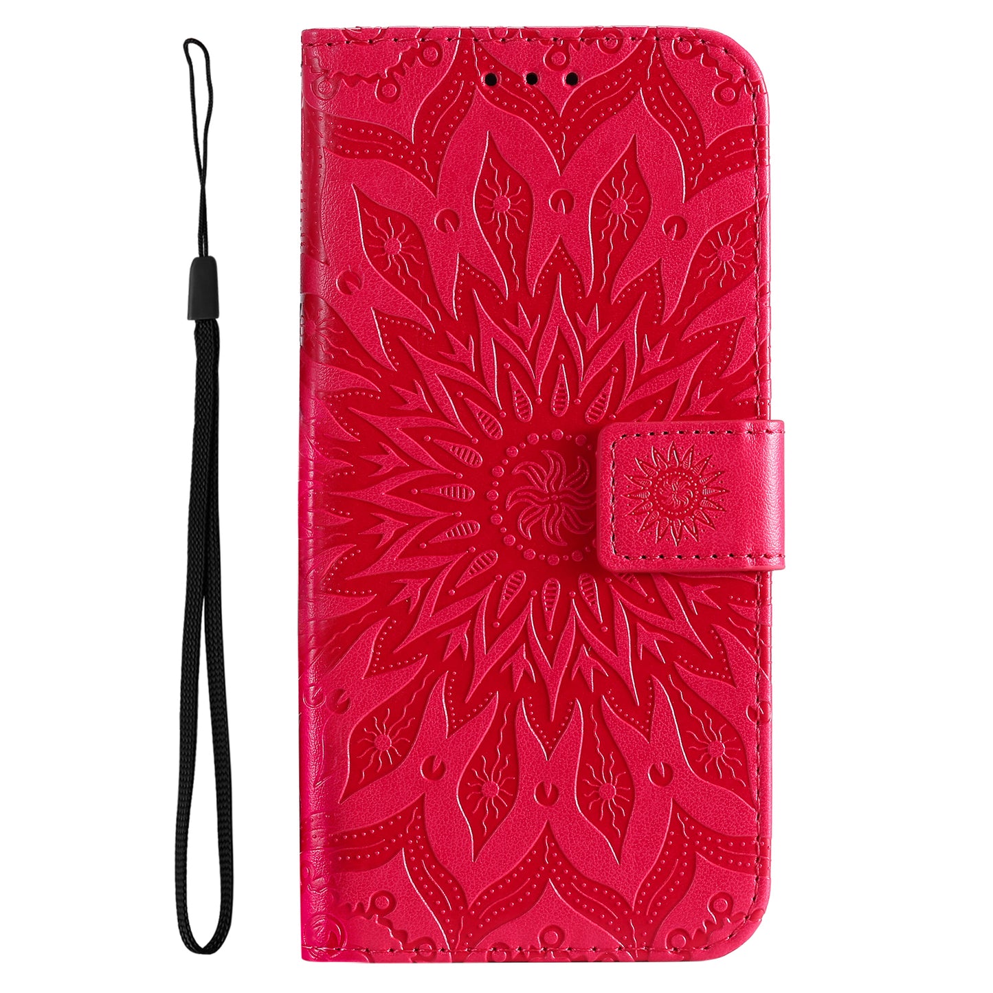 KT Imprinting Flower Series-1 Mandala Sun Pattern Imprinted PU Leather Wallet Stand Flip Cover with Strap for Motorola Moto E20 / E30 / E40