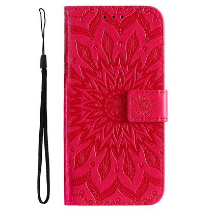 KT Imprinting Flower Series-1 Mandala Sun Pattern Imprinted PU Leather Wallet Stand Flip Cover with Strap for Motorola Moto E20 / E30 / E40