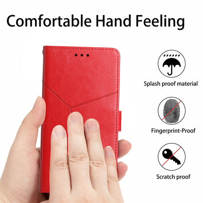 Imprinted Y-shaped Lines Magnetic PU Leather Stand Flip Wallet Phone Cover with Strap for Motorola G Pure