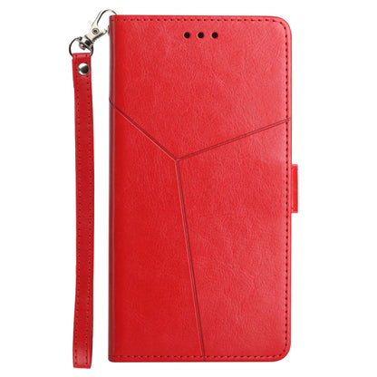 Imprinted Y-shaped Lines Magnetic PU Leather Stand Flip Wallet Phone Cover with Strap for Motorola G Pure