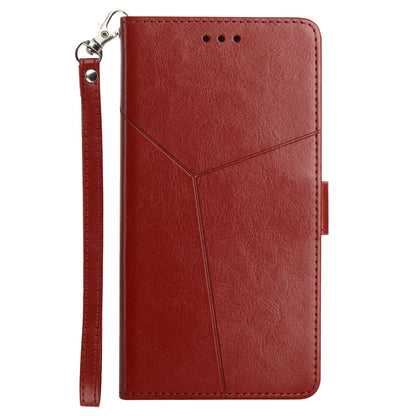 Imprinted Y-shaped Lines Magnetic PU Leather Stand Flip Wallet Phone Cover with Strap for Motorola G Pure