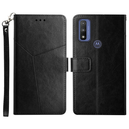 Imprinted Y-shaped Lines Magnetic PU Leather Stand Flip Wallet Phone Cover with Strap for Motorola G Pure