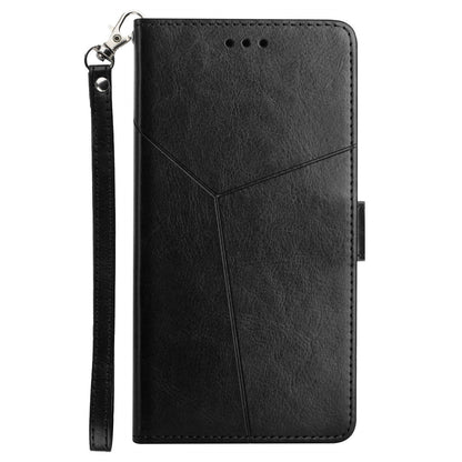 Imprinted Y-shaped Lines Magnetic PU Leather Stand Flip Wallet Phone Cover with Strap for Motorola G Pure