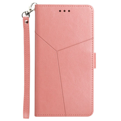 Imprinted Y-shaped Lines Magnetic PU Leather Stand Flip Wallet Phone Cover with Strap for Motorola G Pure