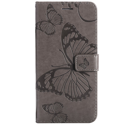 KT Imprinting Flower Series-2 Imprinted Butterfly Pattern PU Leather Wallet Stand Magnetic Clasp Flip Phone Case Cover with Hand Strap for Motorola Moto E20/E30/E40