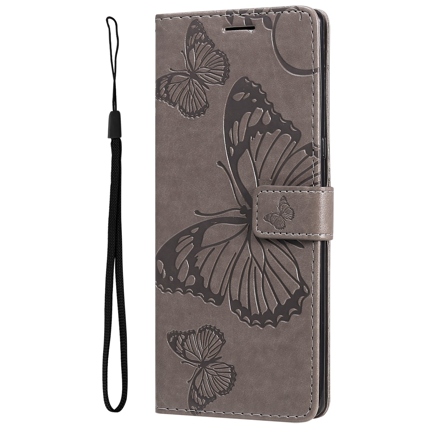 KT Imprinting Flower Series-2 Imprinted Butterfly Pattern PU Leather Wallet Stand Magnetic Clasp Flip Phone Case Cover with Hand Strap for Motorola Moto E20/E30/E40