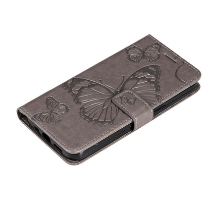 KT Imprinting Flower Series-2 Imprinted Butterfly Pattern PU Leather Wallet Stand Magnetic Clasp Flip Phone Case Cover with Hand Strap for Motorola Moto E20/E30/E40