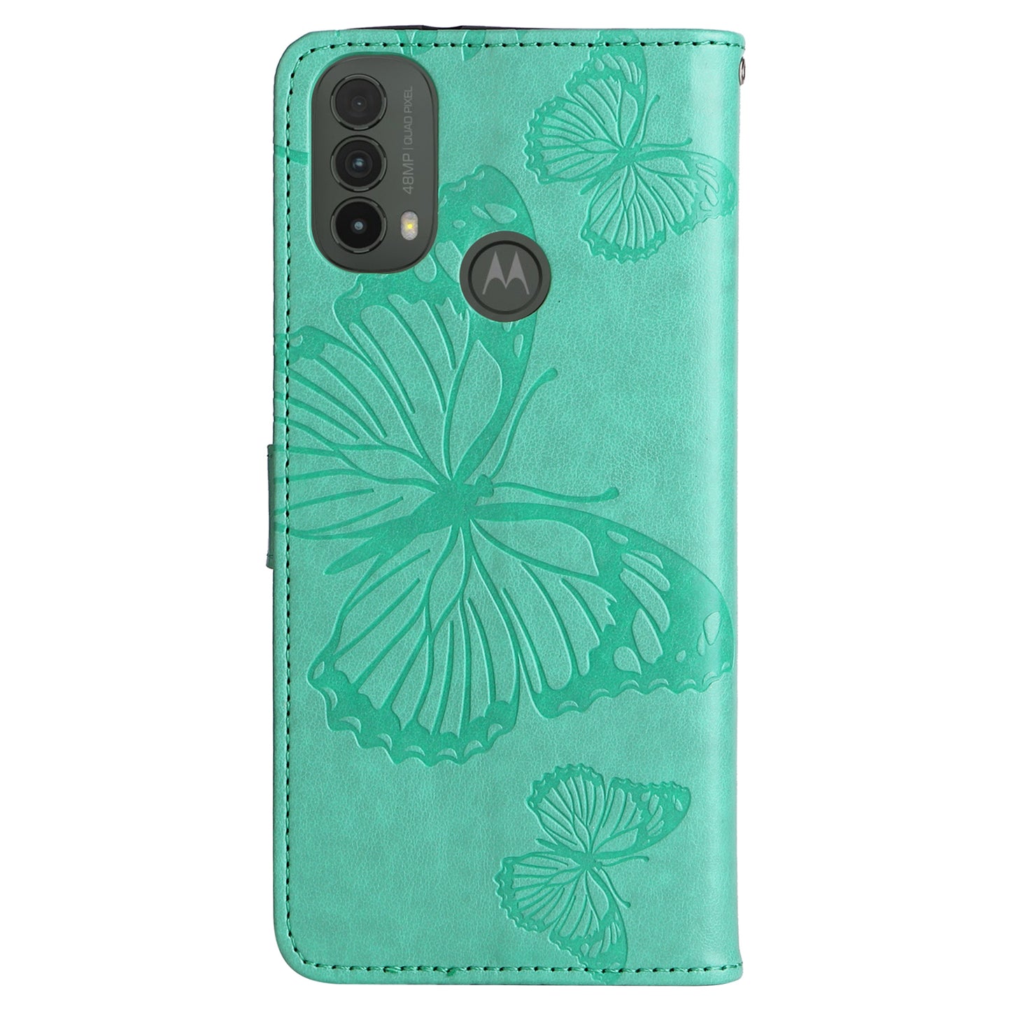 KT Imprinting Flower Series-2 Imprinted Butterfly Pattern PU Leather Wallet Stand Magnetic Clasp Flip Phone Case Cover with Hand Strap for Motorola Moto E20/E30/E40