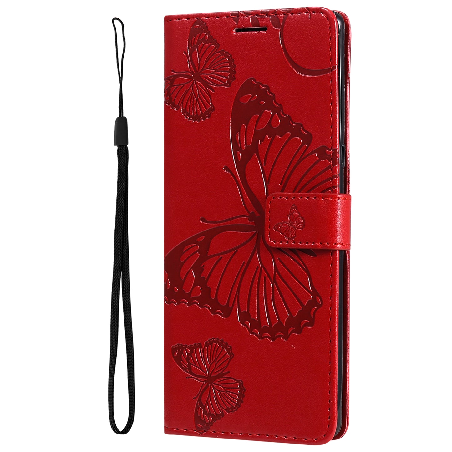 KT Imprinting Flower Series-2 Imprinted Butterfly Pattern PU Leather Wallet Stand Magnetic Clasp Flip Phone Case Cover with Hand Strap for Motorola Moto E20/E30/E40