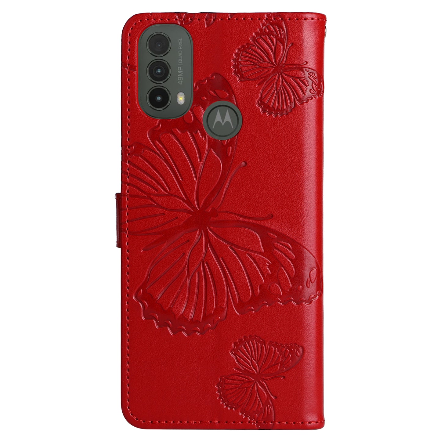 KT Imprinting Flower Series-2 Imprinted Butterfly Pattern PU Leather Wallet Stand Magnetic Clasp Flip Phone Case Cover with Hand Strap for Motorola Moto E20/E30/E40