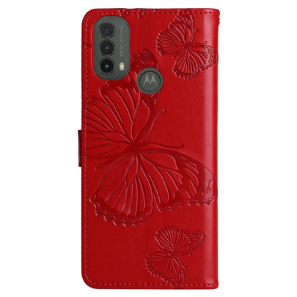 KT Imprinting Flower Series-2 Imprinted Butterfly Pattern PU Leather Wallet Stand Magnetic Clasp Flip Phone Case Cover with Hand Strap for Motorola Moto E20/E30/E40