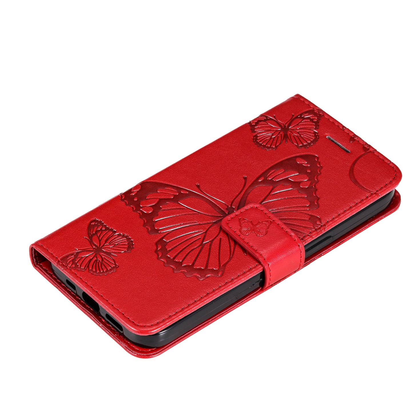 KT Imprinting Flower Series-2 Imprinted Butterfly Pattern PU Leather Wallet Stand Magnetic Clasp Flip Phone Case Cover with Hand Strap for Motorola Moto E20/E30/E40