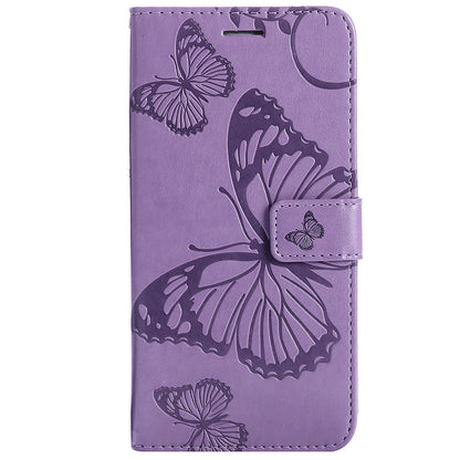 KT Imprinting Flower Series-2 Imprinted Butterfly Pattern PU Leather Wallet Stand Magnetic Clasp Flip Phone Case Cover with Hand Strap for Motorola Moto E20/E30/E40