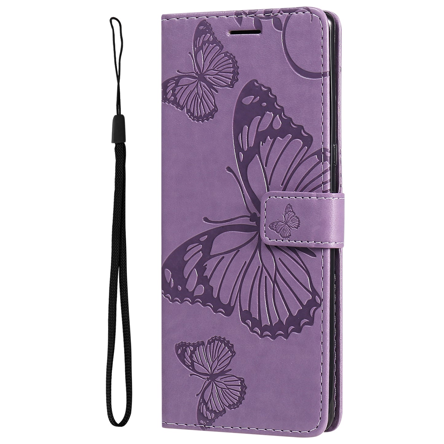 KT Imprinting Flower Series-2 Imprinted Butterfly Pattern PU Leather Wallet Stand Magnetic Clasp Flip Phone Case Cover with Hand Strap for Motorola Moto E20/E30/E40