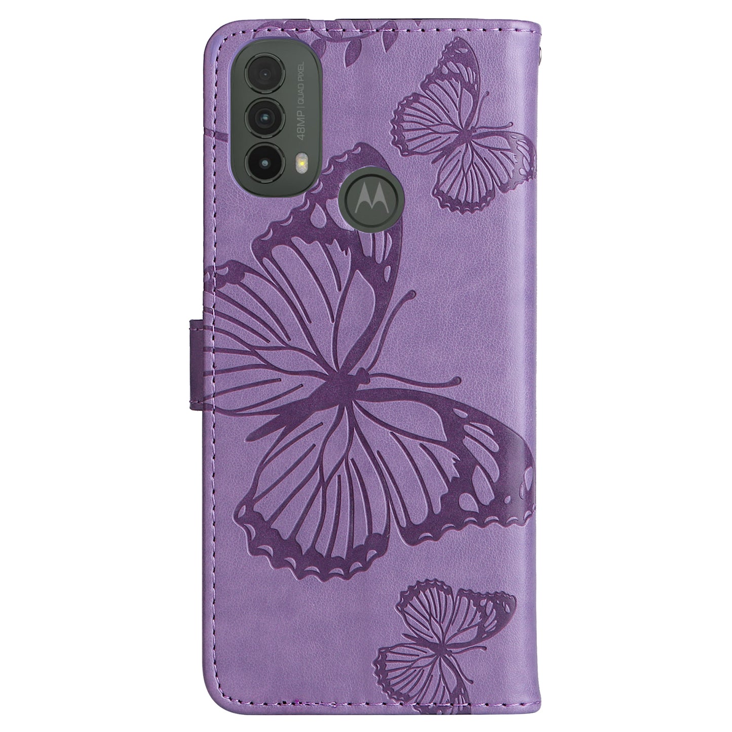 KT Imprinting Flower Series-2 Imprinted Butterfly Pattern PU Leather Wallet Stand Magnetic Clasp Flip Phone Case Cover with Hand Strap for Motorola Moto E20/E30/E40