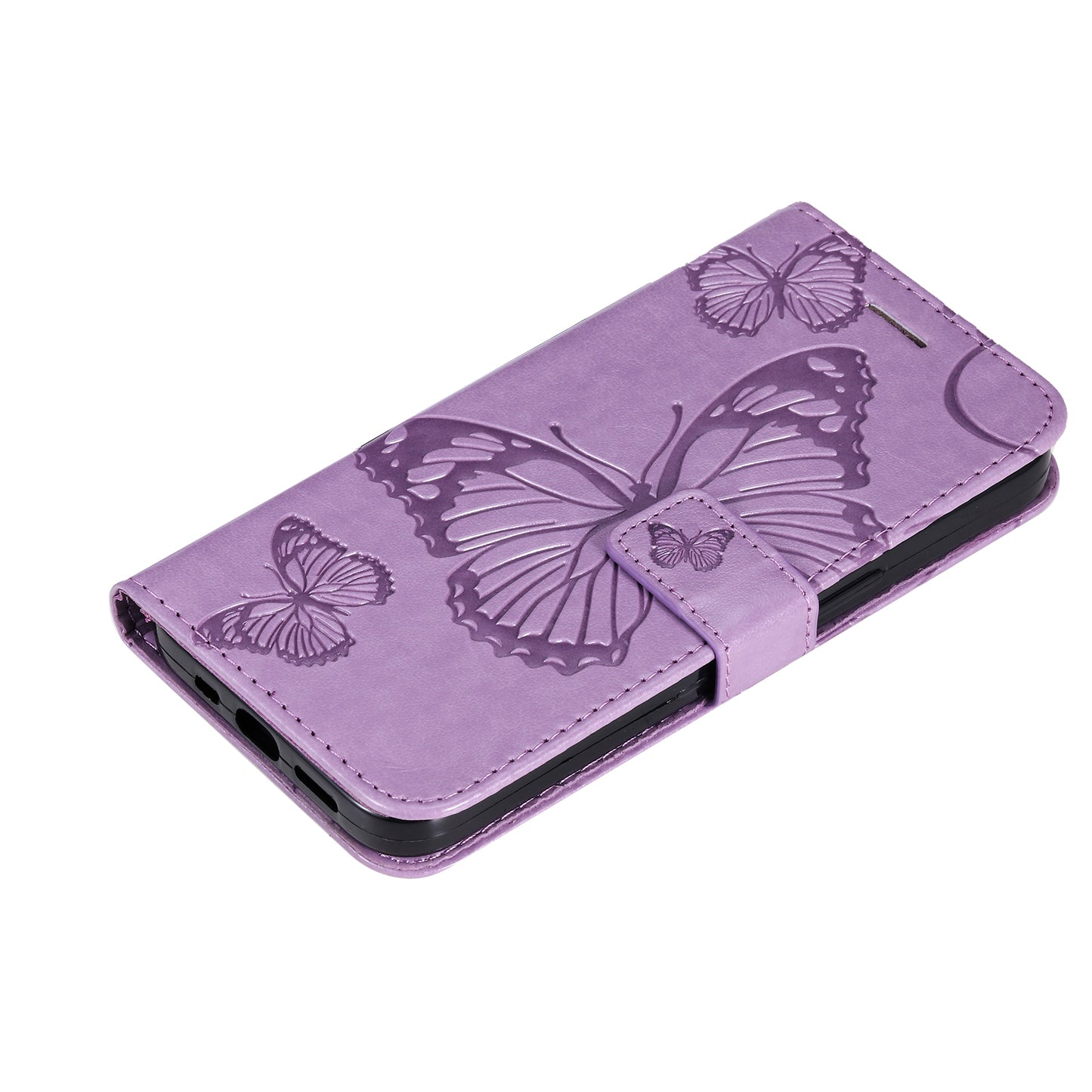 KT Imprinting Flower Series-2 Imprinted Butterfly Pattern PU Leather Wallet Stand Magnetic Clasp Flip Phone Case Cover with Hand Strap for Motorola Moto E20/E30/E40