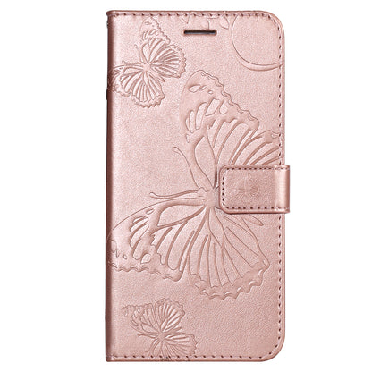 KT Imprinting Flower Series-2 Imprinted Butterfly Pattern PU Leather Wallet Stand Magnetic Clasp Flip Phone Case Cover with Hand Strap for Motorola Moto E20/E30/E40