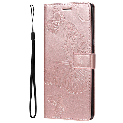 KT Imprinting Flower Series-2 Imprinted Butterfly Pattern PU Leather Wallet Stand Magnetic Clasp Flip Phone Case Cover with Hand Strap for Motorola Moto E20/E30/E40