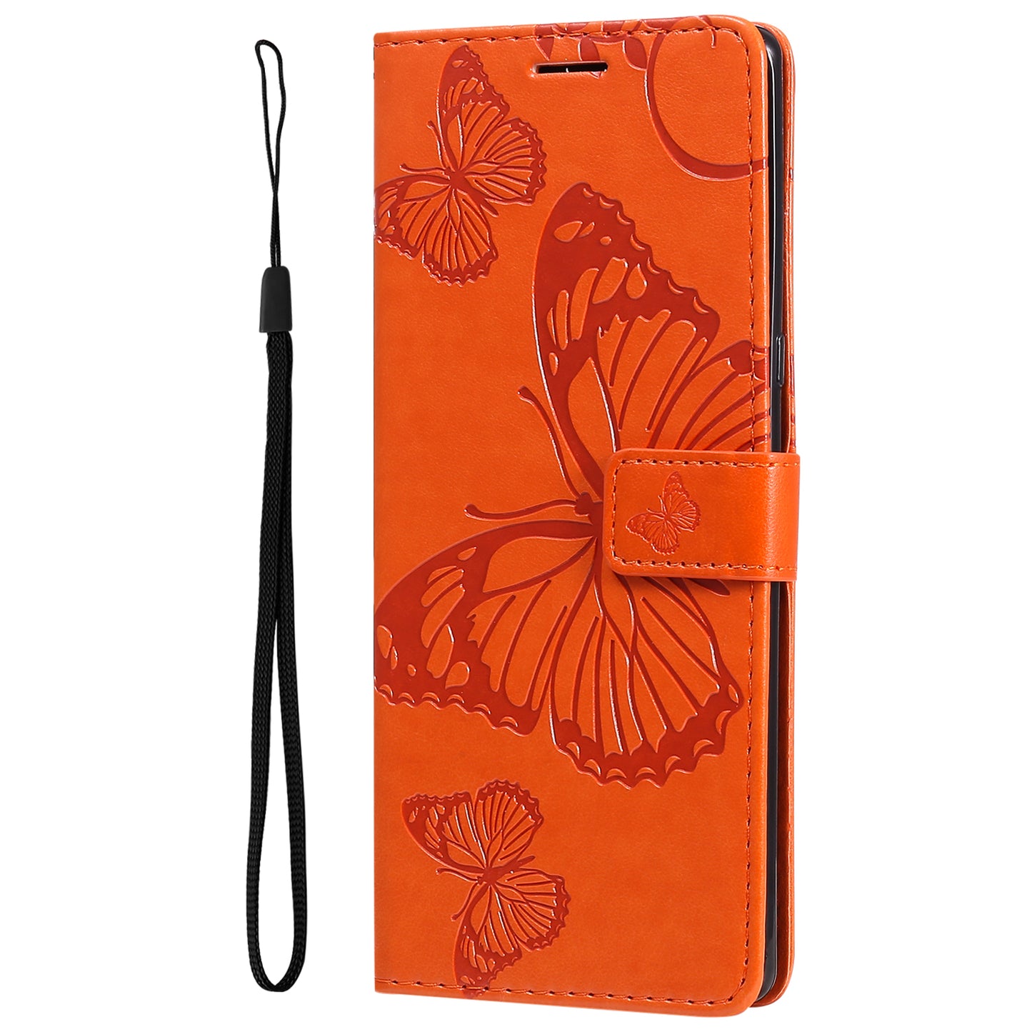 KT Imprinting Flower Series-2 Imprinted Butterfly Pattern PU Leather Wallet Stand Magnetic Clasp Flip Phone Case Cover with Hand Strap for Motorola Moto E20/E30/E40