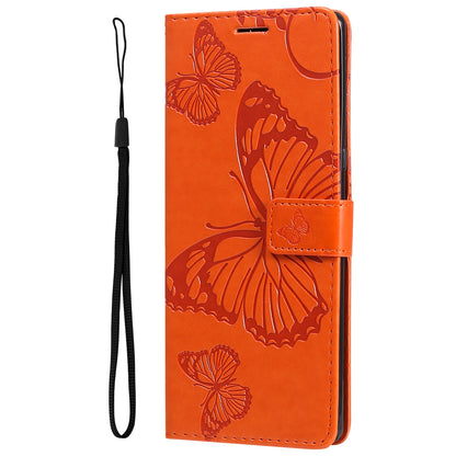 KT Imprinting Flower Series-2 Imprinted Butterfly Pattern PU Leather Wallet Stand Magnetic Clasp Flip Phone Case Cover with Hand Strap for Motorola Moto E20/E30/E40