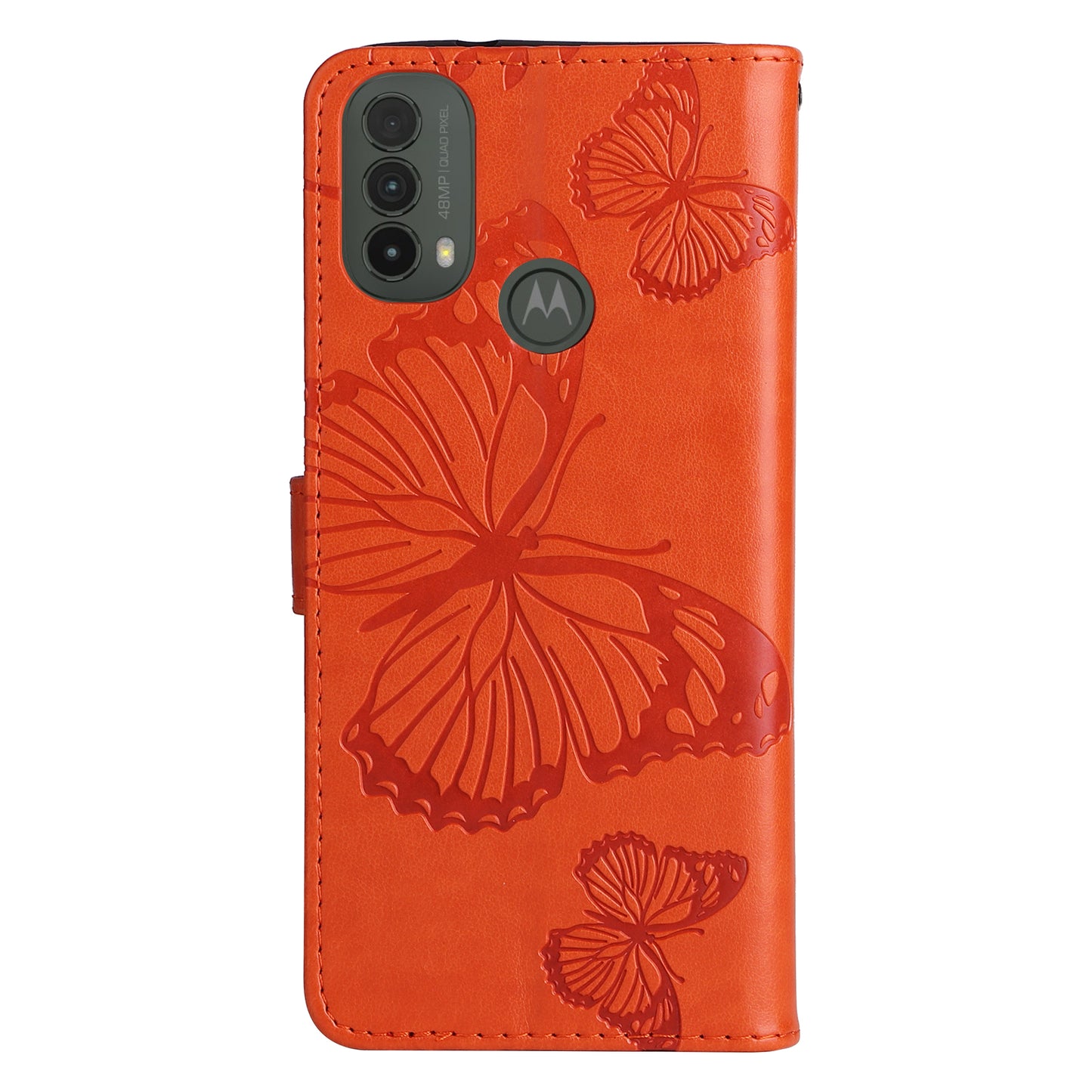 KT Imprinting Flower Series-2 Imprinted Butterfly Pattern PU Leather Wallet Stand Magnetic Clasp Flip Phone Case Cover with Hand Strap for Motorola Moto E20/E30/E40