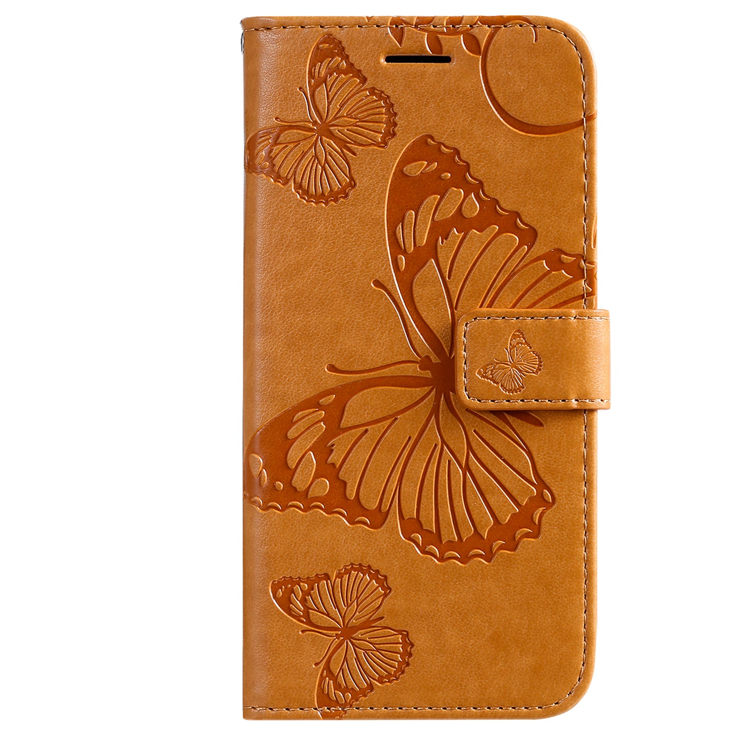 KT Imprinting Flower Series-2 Imprinted Butterfly Pattern PU Leather Wallet Stand Magnetic Clasp Flip Phone Case Cover with Hand Strap for Motorola Moto E20/E30/E40