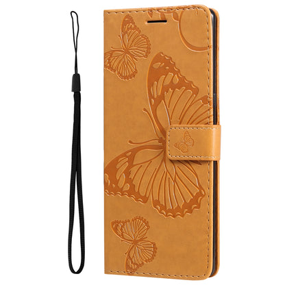 KT Imprinting Flower Series-2 Imprinted Butterfly Pattern PU Leather Wallet Stand Magnetic Clasp Flip Phone Case Cover with Hand Strap for Motorola Moto E20/E30/E40