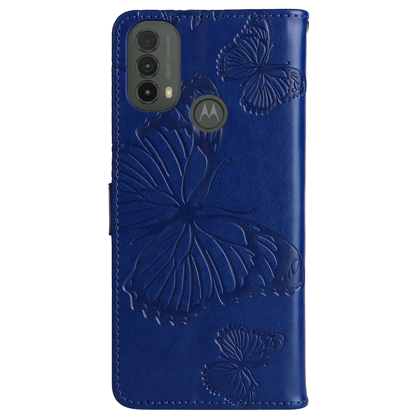 KT Imprinting Flower Series-2 Imprinted Butterfly Pattern PU Leather Wallet Stand Magnetic Clasp Flip Phone Case Cover with Hand Strap for Motorola Moto E20/E30/E40