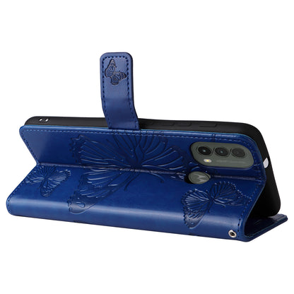 KT Imprinting Flower Series-2 Imprinted Butterfly Pattern PU Leather Wallet Stand Magnetic Clasp Flip Phone Case Cover with Hand Strap for Motorola Moto E20/E30/E40