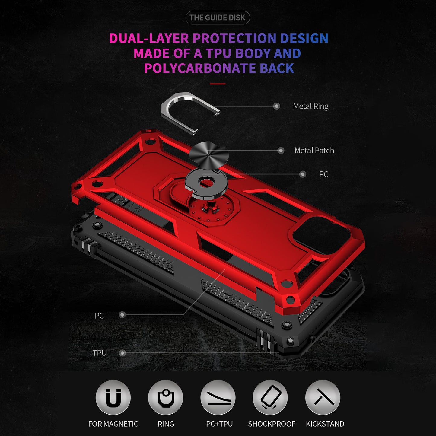 Anti-Drop Hard PC Soft TPU Shockproof Protective Case with Ring Kickstand Work with Magnetic Car Mount for Motorola Moto G50 5G