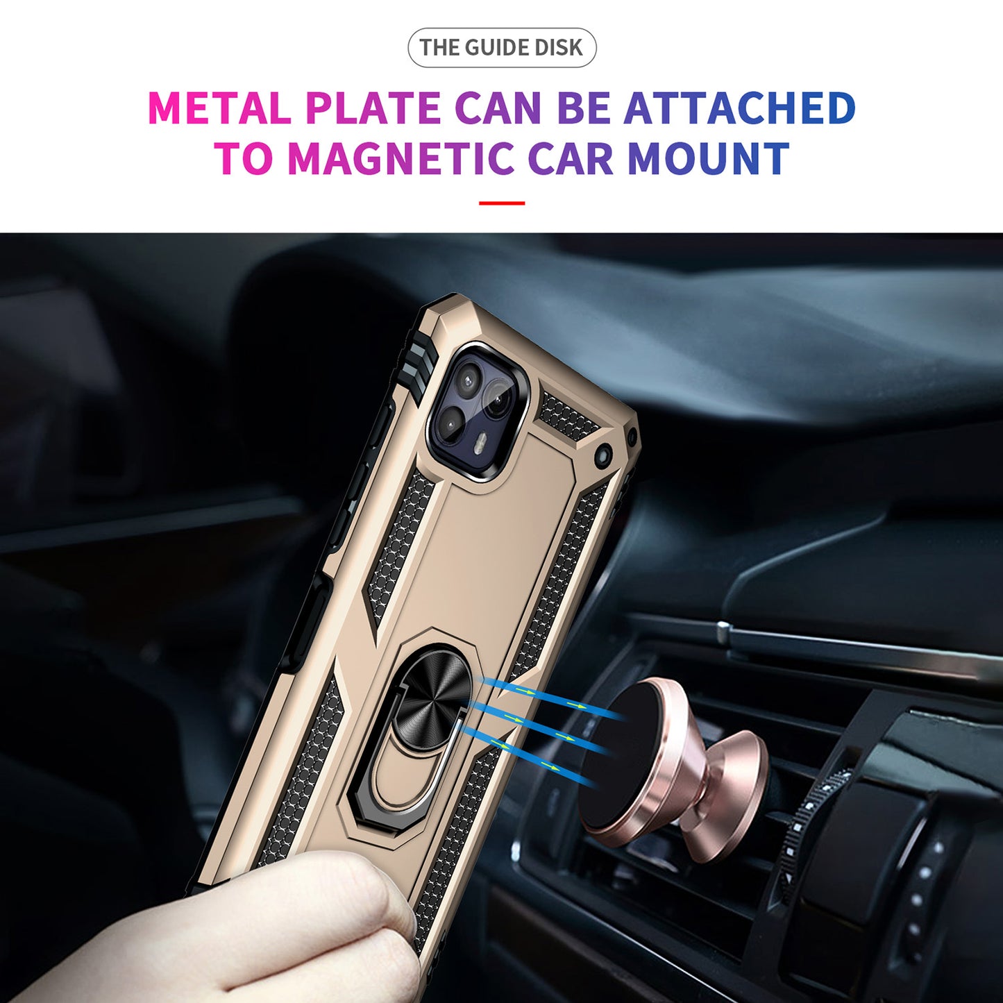 Anti-Drop Hard PC Soft TPU Shockproof Protective Case with Ring Kickstand Work with Magnetic Car Mount for Motorola Moto G50 5G