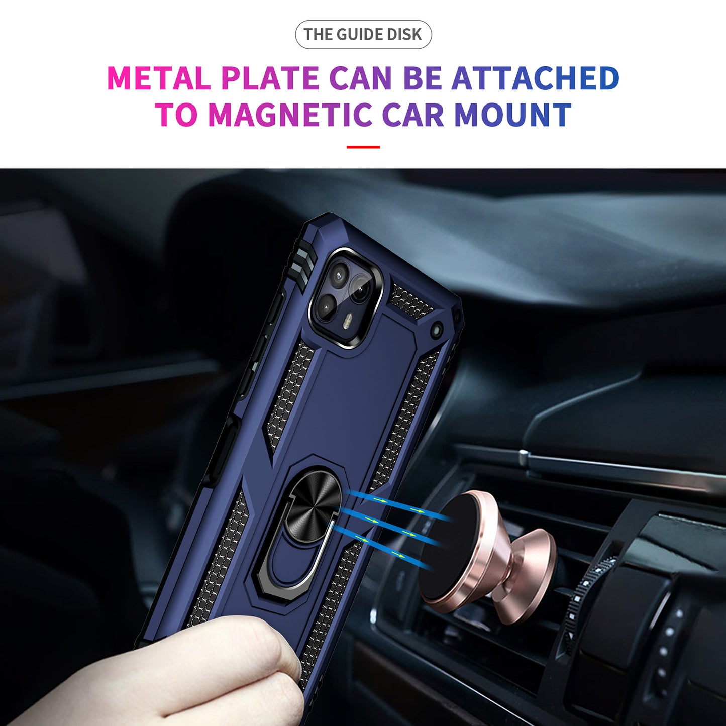 Anti-Drop Hard PC Soft TPU Shockproof Protective Case with Ring Kickstand Work with Magnetic Car Mount for Motorola Moto G50 5G